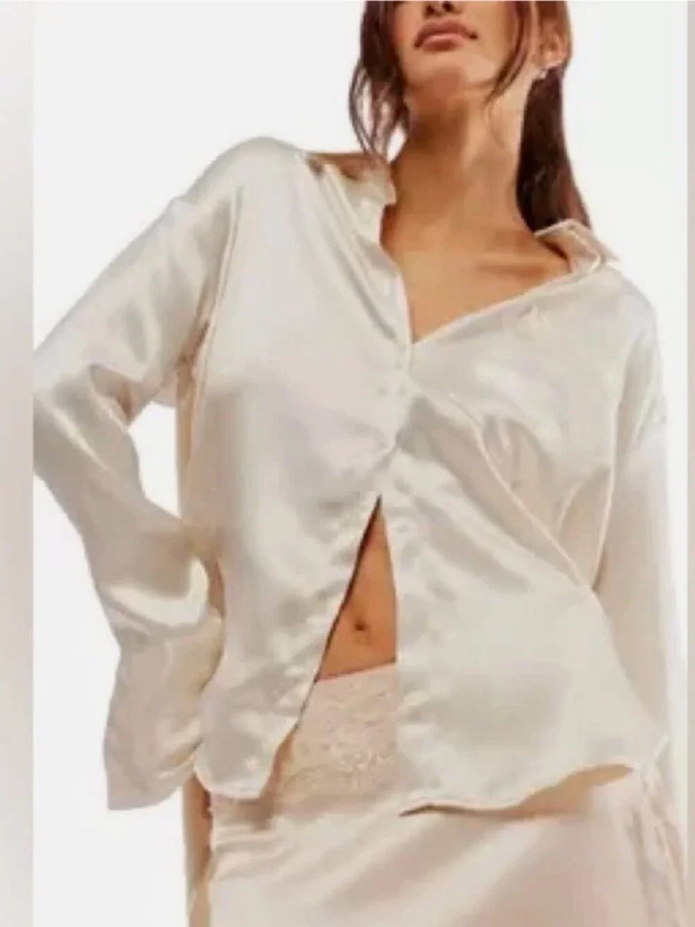 Free People Shooting For The Moon Button Down Shirt Tea Champagne Small